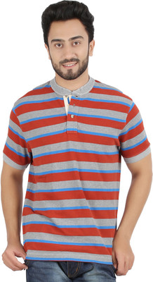 

Hoodz Striped Men's Henley Maroon T-Shirt, Khaki;melange