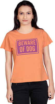 

Tantra Graphic Print Women's Round Neck Orange T-Shirt, Peach