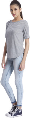 

Only Striped Women' Round Neck Grey T-Shirt, Light grey melange