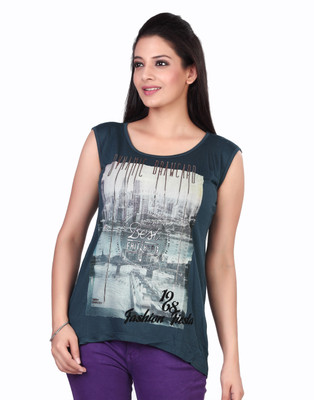 

Fritzberg Printed Women' Round Neck Blue T-Shirt, Petrol