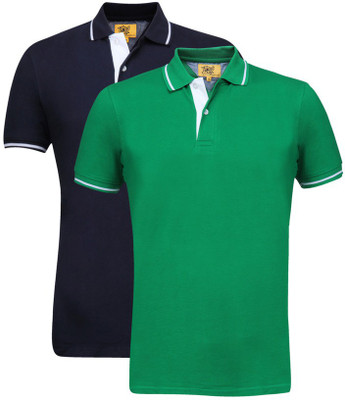 

Campus Sutra Solid Men Henley Multicolor T-Shirt(Pack of 2, Blue;green