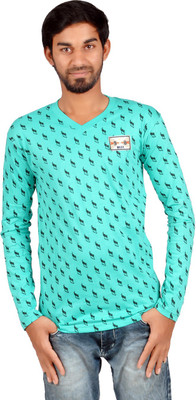 

Harsha Printed Men's V-neck Light Green T-Shirt