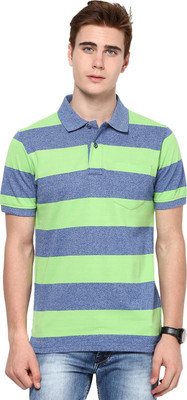 

Mudo Striped Men's Mandarin Collar Green, Blue T-Shirt, Multi