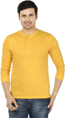

Weardo Solid Men's Henley Yellow T-Shirt, White