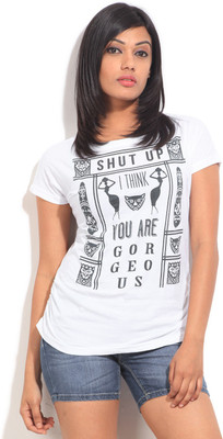 

People Printed Women's Round Neck White T-Shirt