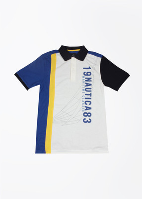 

Nautica Boys Printed Cotton T Shirt(White, Pack of 1, 466