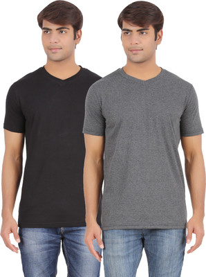 

Ap'pulse Solid Men's V-neck Grey, Black T-Shirt(Pack of 2), _amel_black