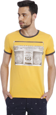

Jack & Jones Graphic Print Men's Round Neck Yellow T-Shirt, Beeswax