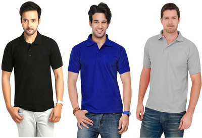 

Keepsake Solid Men's Polo Neck Multicolor T-Shirt(Pack of 3, L black