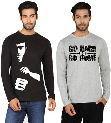 

SayItLoud Printed Men' Round Neck Black, Grey T-Shirt(Pack of 2