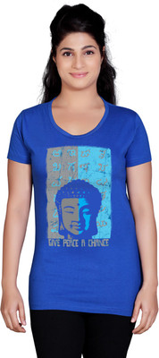 

Tantra Graphic Print Women's Round Neck Blue T-Shirt, Royal blue