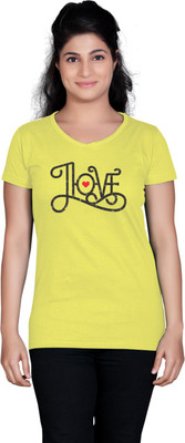 

Tantra Graphic Print Women's Round Neck Yellow T-Shirt, Lime yellow