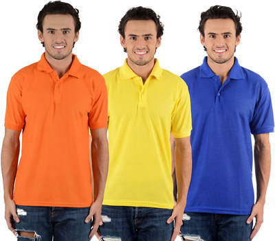 

Blaze Solid Men's Polo Neck Multicolor T-Shirt(Pack of 3, Orange;royal blue;yellow