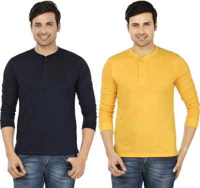 

Weardo Solid Men's Henley Dark Blue, Yellow T-Shirt(Pack of 2, Navy blue;yellow