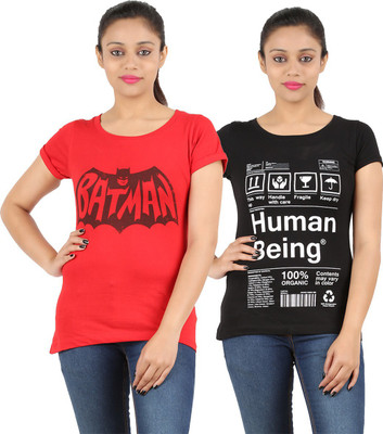 

DNA Graphic Print Women's Round Neck Red, Black T-Shirt(Pack of 2, Black;red