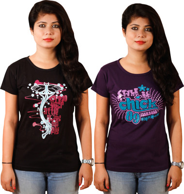 

Tryd Printed Women's Round Neck Multicolor T-Shirt(Pack of 2)