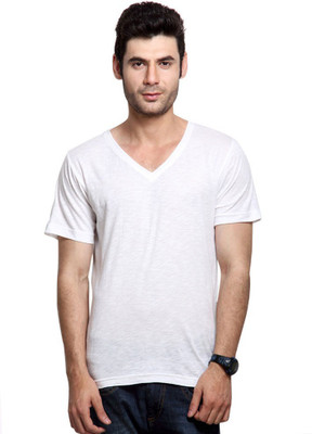 

Purple Square Solid Men's V-neck White T-Shirt