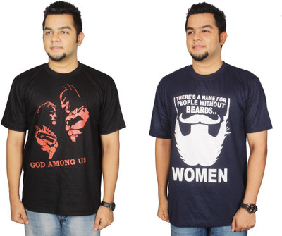 

Leo Clothing Printed Men's Round Neck Reversible Black, Dark Blue T-Shirt(Pack of 2)