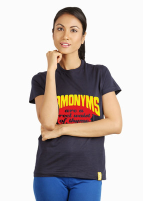 

Campus Sutra Printed Women' Round Neck Blue T-Shirt
