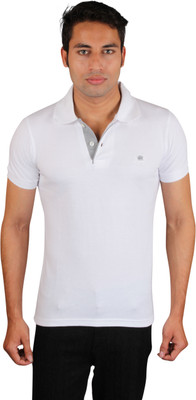 

White Kalia Solid Men's Polo Neck White T-Shirt