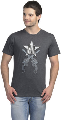 

Gun And Roses Printed Men's Round Neck Grey T-Shirt, Gun and roses anthra melange