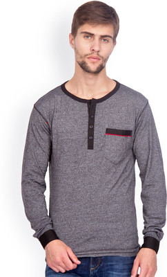 Kingaroo Solid Men' Henley Grey T-Shirt