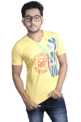 

Spur Printed Men' Round Neck Yellow T-Shirt, Lemon