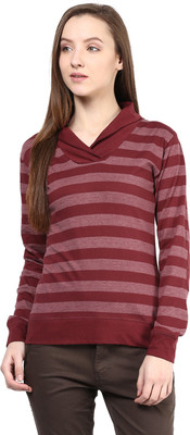 

Hypernation Striped Women's Draped Neck Maroon T-Shirt