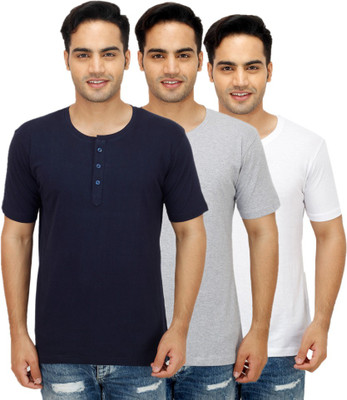 

Sanvi Traders Solid Men Henley Multicolor T-Shirt(Pack of 3