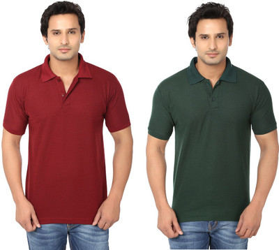 

Keepsake Solid Men's Polo Neck Maroon, Dark Green T-Shirt(Pack of 2, -mrn-dgrn-
