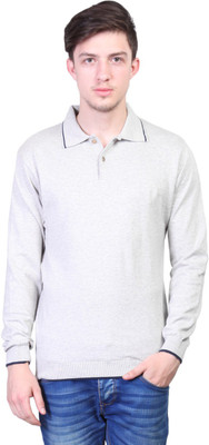 

Kalt Solid Men Polo Neck Grey T-Shirt, Light grey melange