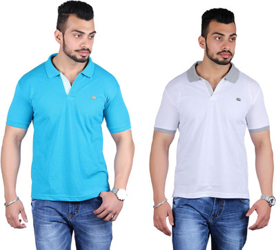

Shineway Solid Men's Polo Neck Multicolor T-Shirt(Pack of 2, Turquoise;white