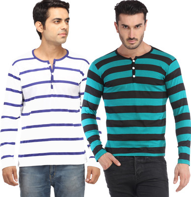 

Leana Striped Men's Fashion Neck Multicolor T-Shirt(Pack of 2, Multi - text
