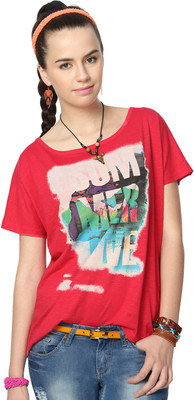 

People Printed Women's Round Neck Multicolor T-Shirt, Pink