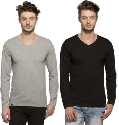 

Alan Jones Solid Men's V-neck Black, Grey T-Shirt(Pack of 2, Milanch and black