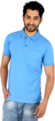 

Awack Solid Men's Polo Neck Light Blue T-Shirt, Mil-blue