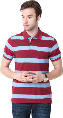 

Mudo Striped Men's Mandarin Collar Maroon T-Shirt, Mehroon