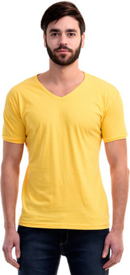 Mi Moda Solid Men's V-neck Yellow T-Shirt