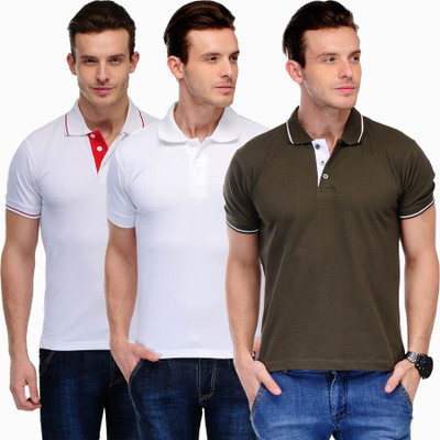 

Scott International Solid Men's Polo Neck White, Brown, Red T-Shirt(Pack of 3), White and brown and red
