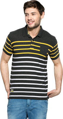 

Mufti Striped Men's Polo Neck Grey T-Shirt, Anthra milange