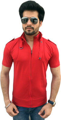 

Tees Collection Solid Men's Flap Collar Neck Red T-Shirt