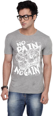

Inkovy Graphic Print Men's Round Neck Grey T-Shirt