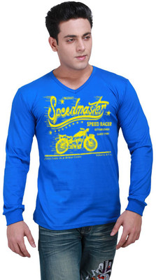 

Inkovy Graphic Print Men's V-neck Blue T-Shirt