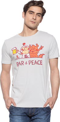 Chimp Graphic Print Men's Round Neck Silver T-Shirt