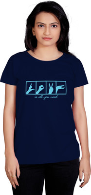 

Tantra Graphic Print Women's Round Neck Dark Blue T-Shirt, Navy blue