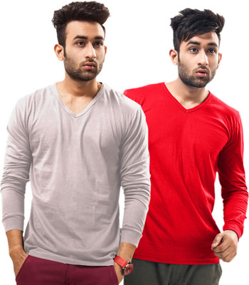

Unisopent Designs Solid Men's V-neck Grey, Red T-Shirt(Pack of 2