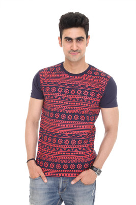 

Colors & Blends Geometric Print Men's Round Neck Blue T-Shirt, Navy