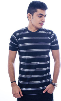 Urban Flux Striped Men' Round Neck Black, Grey T-Shirt
