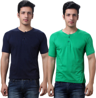 

TeeMoods Solid Men's Henley Dark Blue, Green T-Shirt(Pack of 2), Green;navy