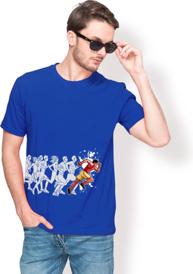 Nikolas Graphic Print Men's Round Neck Blue T-Shirt